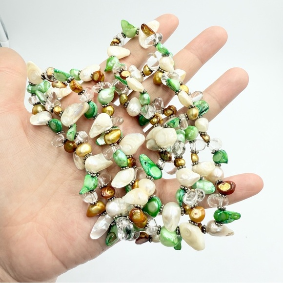 Vintage Green Abalone Shell Beaded Multi Strand Necklace - Picture 3 of 7